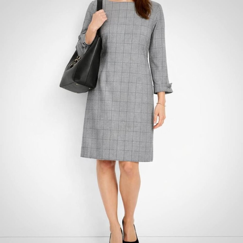 Banana Republic Gray Windowpane Long-Sleeved Dress | Preppy Corpcore [size 16]